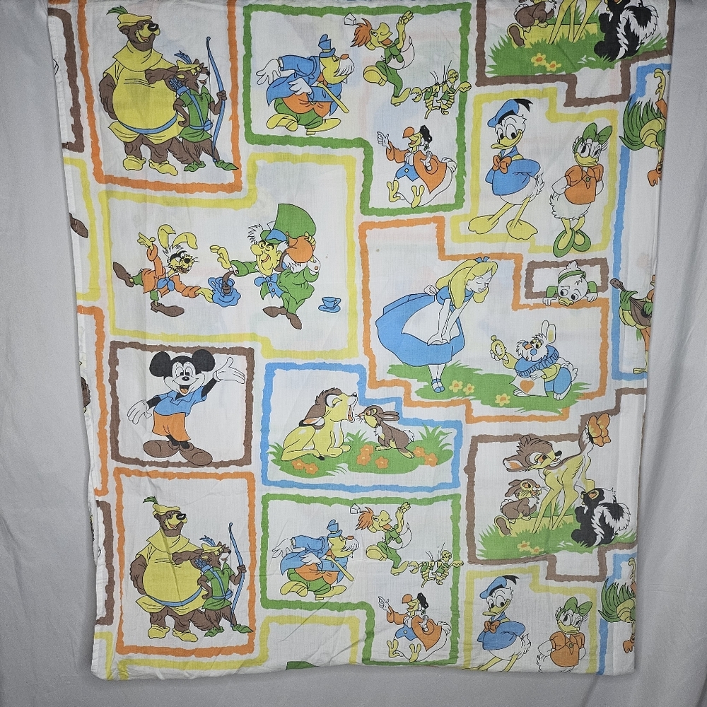 VTG Disney Alice in Wonderland Bambi Robin Hood Mickey Twin Flat Sheet 59.5"x89"